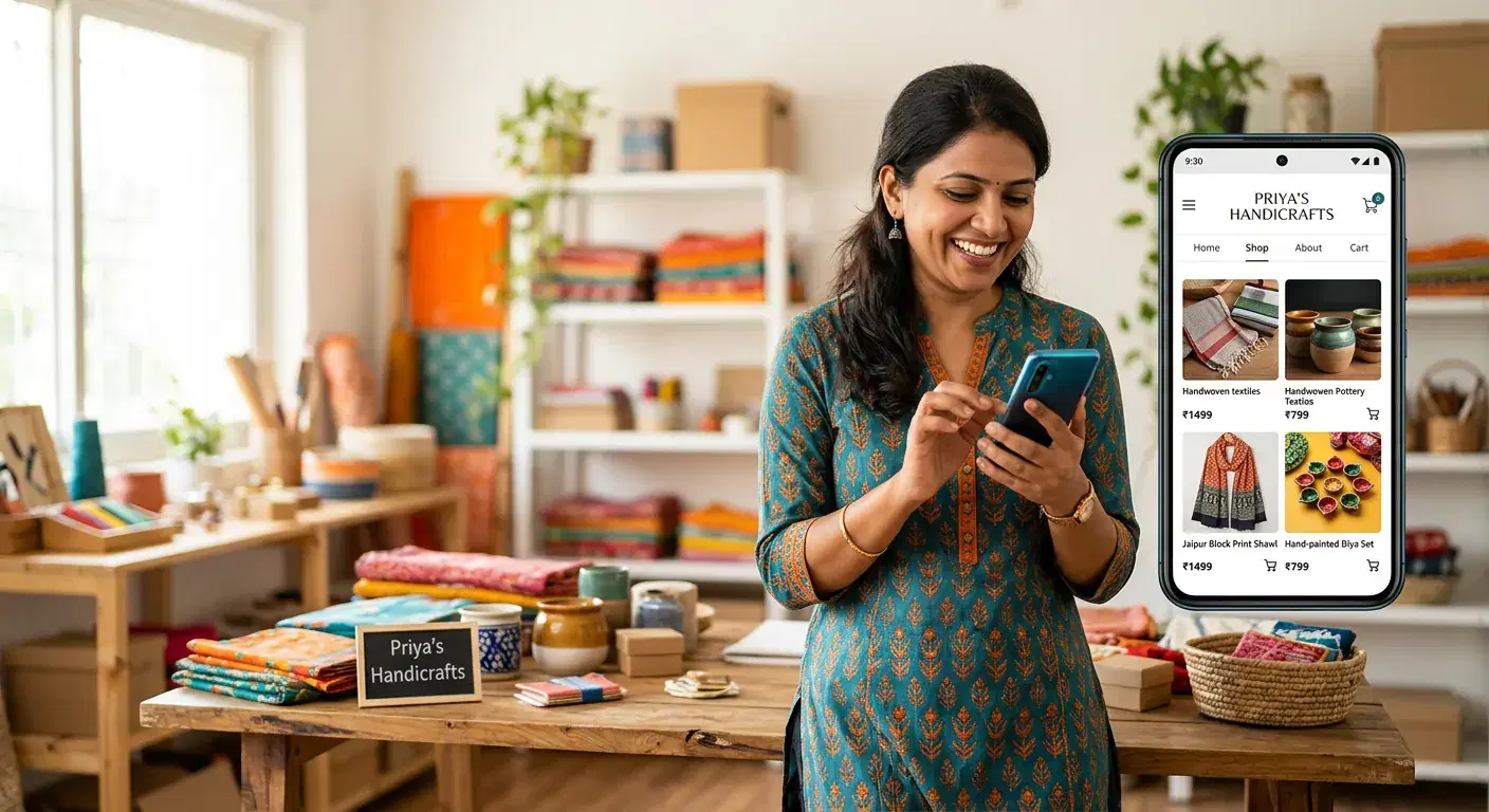 Business owner using BharatGo online store builder platform to create an online store and start selling products online in India